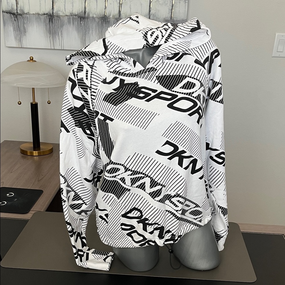 DKNY Black and White All-Over Logo Hoodie